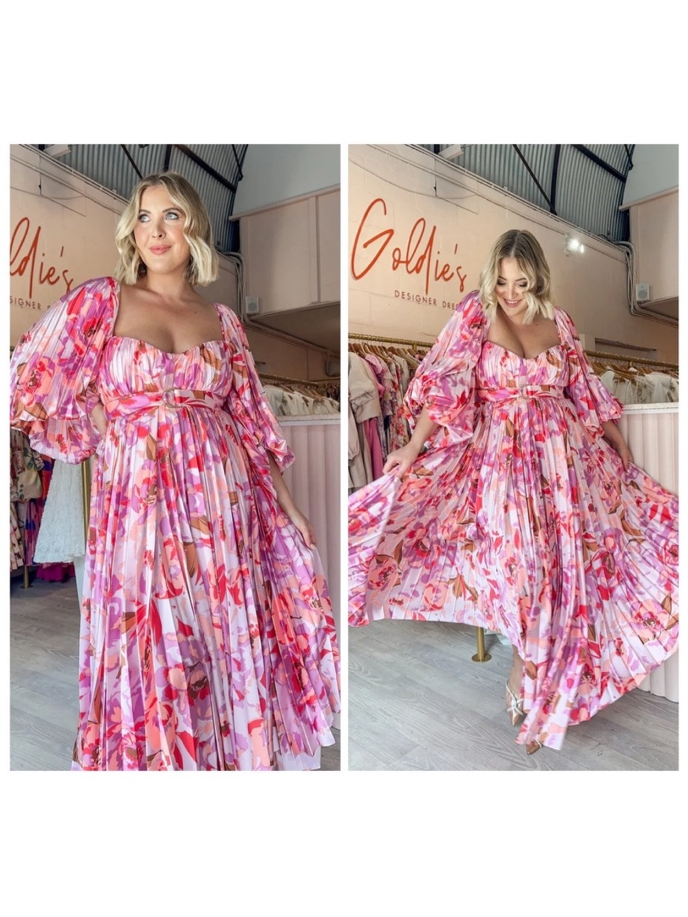 NWT Acler Lothair Floral Pink Tiered Flowy Maxi Dress Ballon Sleeve Size 8 US 4